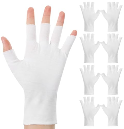 Sibba 4 Pairs White Cotton Moisturizing Gloves, Eczema Gloves for Dry Hands | Hand Moisturizer, Fingerless Touchscreen-Friendly Sleeping Glove, Overnight Hydration