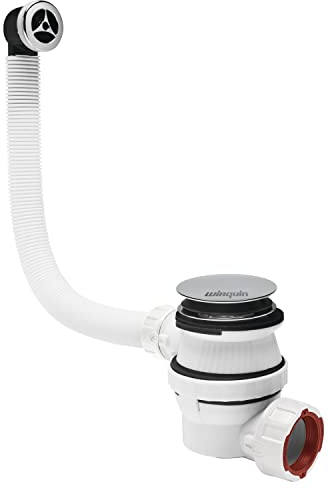 Wirquin 30723975 Ensemble complet vidage avec bonde de lavabo et siphon ultra compact Quick-Clac avec trop-plein Nano 6.7, chromé et blanc
