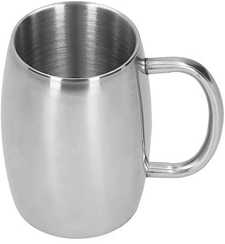 BuyWeek Chope à Bière En Acier Inoxydable, Tasse à Café 400 Ml Tasse à Thé Au Lait Tasse à Café En Acier Inoxydable Avec Poignée Pour Bureau à Domicile