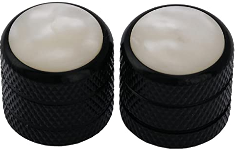 Musiclily Pro Metrische Größe Stahl T-Style Potiknopf White Pearl Top Dome Knobs für Import Fender Telecaster E-Gitarre/Precision Bass, Schwarz (2er Set)