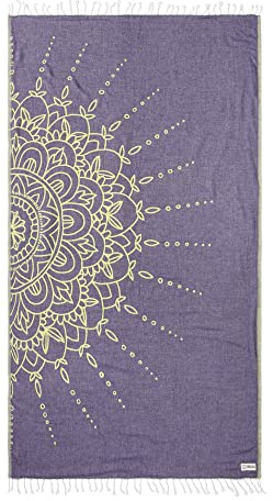 Sand Cloud Turkish Beach Towel - Sand Free - 100% Organic Turkish Cotton Yarn - Quick Dry Towel for Beach, Picnic Blanket or Throw - As Seen on Shark Tank - Flower Mandala Grape