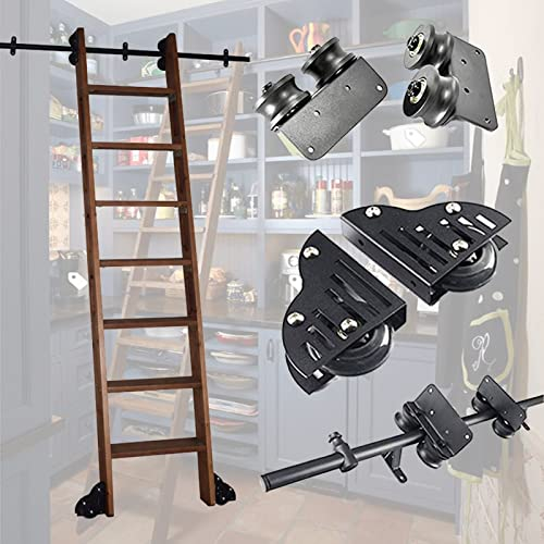 ZXFDM Rustikale Schwarze Rundrohr-Schiebeleiter-Bibliotheks-Hardware (Keine Leiter), Rollleiter-Hardware-Bibliothek Schiebeleiter-Hardware-Kit mit Bodenrollen (Size : 6.6ft/200cm Track Kit)