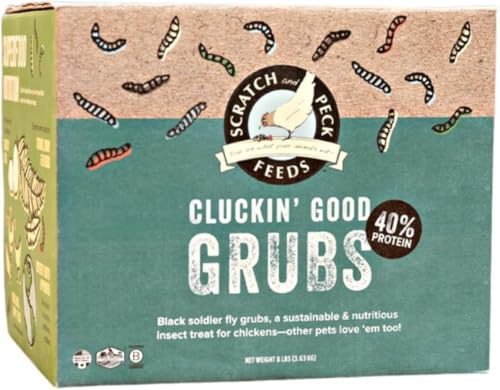 Scratch and Peck Feeds Cluckin' Good Grubs for Chickens - Natural Protein and Calcium Supplement Feed - Dried Black Soldier Fly Larvae Bird Treats - Grown in The USA (8 Pound)