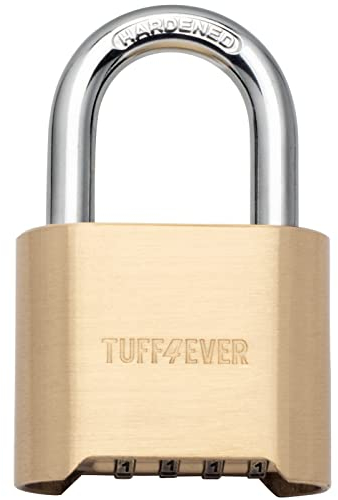 Tuff4ever Zahlenschloss 4 Stellig aus Messing, Vorhängeschloss mit Zahlen, Schloss mit Zahlencode, Wetterfest Rostfrei, für Indoor und Outdoor, Kellertüren, Lagerung, Fitnessstudio