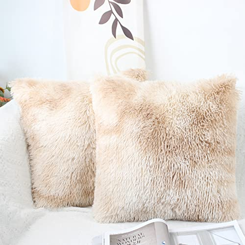 OYIMUA 2er Set Kissenbezüge 50x50 Beige Flauschige Deko Kissenhülle Kunstpelz Kuschelkissenbezug Dekorative Kuschelig Kissen Plüsch Zierkissen Kissenbezug Plüschkissen Couchkissen Sofakissen