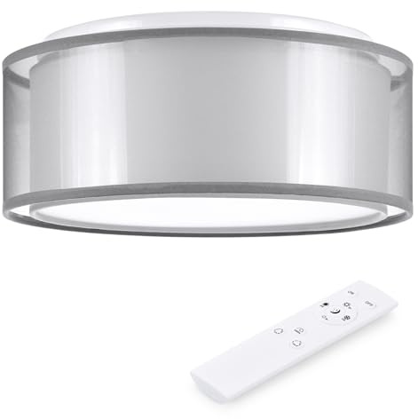 Navaris LED Deckenleuchte 2-Schicht-Design - dimmbar mit Fernbedienung - verstellbare Farbtemperatur - Design Stoff Deckenlampe - Weiß