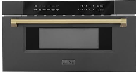 ZLINE Autograph Edition 30 1.2 cu. ft. Built-in Microwave Drawer in Black Stainless Steel and Champagne Bronze Accents
