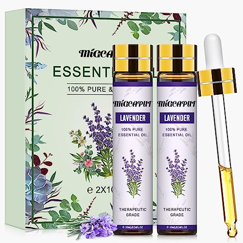 MIGCAPUT Lavendel Eteriska Oljor 2 x 10ML, Terapeutisk Kvalitet Lavendelolja, 100% Naturlig Aromaterapi Doftolja för Luftfuktare Diffusor, SPA, Massage, Sömn, Tvål