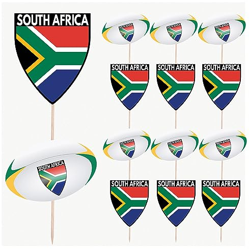 AK Giftshop South Africa Flag Rugby Ball Food & Cupcake Picks Toppers Party Decorations (14 Pack)