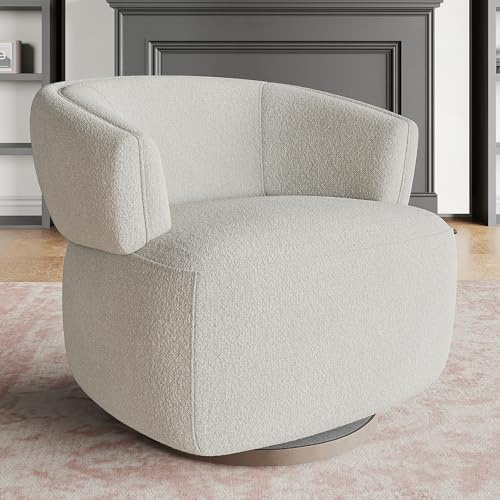 RoyalCraft Swivel Accent Chair, Fully Assembled Round Barrel Chairs, Oversized Upholstered Armchair with 360-Degree Base, Modern Club Chair for Living Room, Bedroom, Office, Griege