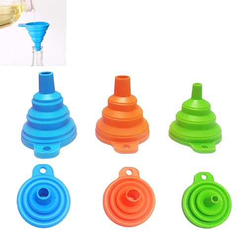 SHUBEIEUMI 3 Pcs Collapsible Funnel, Silicone Kitchen Funnel Funnels for Filling Bottles, Funnels for Filling Bottles or Containers