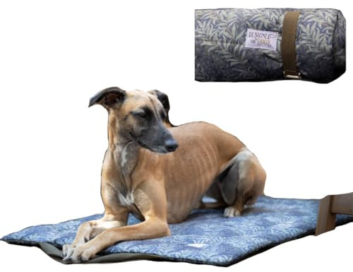 Portable Waterproof Roll-Up Dog Mat with Carry Handles, William Morris Willow Bough Charcoal Floral Pattern, For Small to Large Dogs (Extra Large)