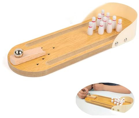 Butyeak Mini Desktop Bowling, Hölzern Tisch Bowling, Mini Bowling Game Sets, Tischbowling Mini Bowling Spiel Set, Tischbowling, Tischkegelspiel für Heim Bürotische, Set mit 10 Kegeln, 10 x 29,5 cm