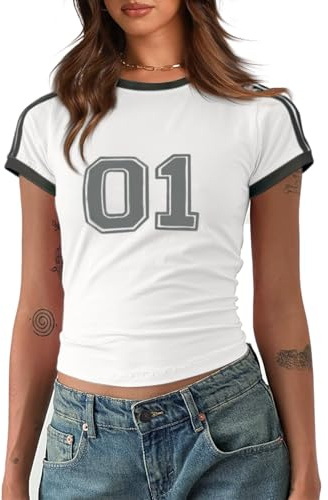 Cicy Bell dam basic crop toppar rund hals tryck kortärmad Y2K vintage sport t-shirts sommar casual toppar tees