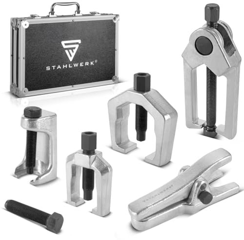 STAHLWERK Traggelenk-Abzieher-Set 5-teilig Kugelgelenk-Ausdrücker | Spurstangen-Abzieher | Gelenkbolzen-Ausdrücker | Traggelenk-Werkzeug | Kfz-Spezialwerkzeug