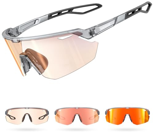 Lamicall Occhiali Ciclismo Fotocromatici, [3S Fotocromatico] [28g Ultraleggero-TR90] Anti-UV400, Nasello Regolabile, Occhiali da Sole Sportivi per Uomo e Donna, per Bici/Corsa/Pesca/Sport all'Aperto
