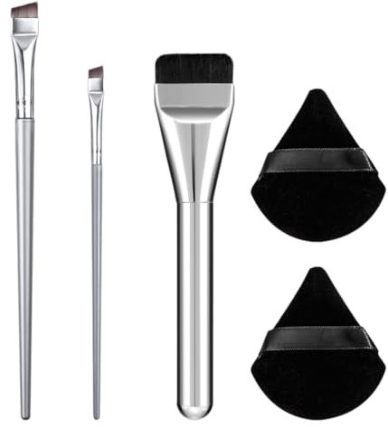 Pennello Per Fondotinta Lama Ultra Sottile, 3 Pezzi Per Trucco Liquido, Punta Piatta Con 2 Soffi