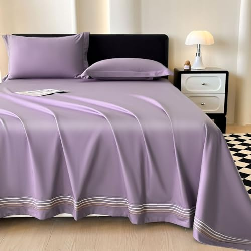 JIANINGHOME Ropa de cama de satén, 245 x 270 cm, color lila, satén brillante, reversible, para verano