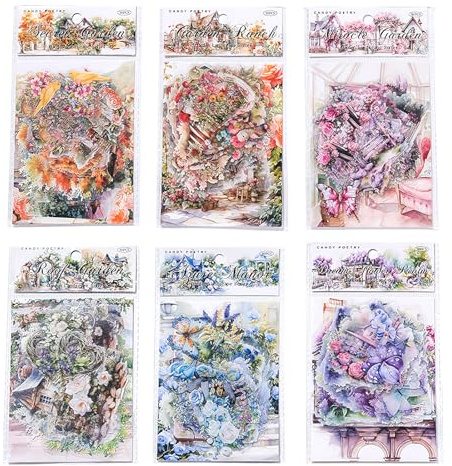 180 Piezas Pegatinas para Scrapbooking, Hojas PET Jardín Paisaje Scrapbook Papel, Pegatinas Estéticas para Bricolaje, Álbumes de Recortes, Diario Decoración