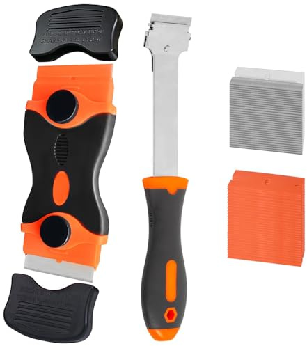 Double Sided Non-Scratch Glass Scraper Window Scraper Cleaning Tool, Suitable for Windows, Ovens, Hob Surfaces, Multi-Purpose Scraper with Refilling Material