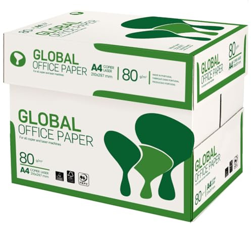 GLOBAL OFFICE PAPER carta A4 per stampante - 80gr - confezione da 5 risme da 500 fogli l'una -Tot 2.500 fogli - Cartiera Navigator - Ideale per tutte le stampanti e fotocopiatrici - Bianco