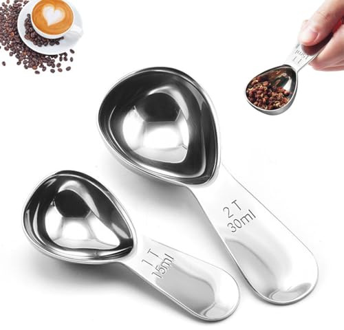 HABNI 2Pcs Cuillères À Café En Acier Inoxydable Cuillères Doseuses En Deux Tailles Cuillères Doseuses Avec Poignée Ergonomique Cuillères Doseuses, Pour Ingrédients Secs Et Liquides(Argent,30Ml, 15Ml)
