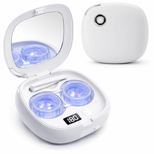 Vastsoon Portable Rechargeable Ultrasonic Contact Lens Cleaner Machine Cleaning Kit with 4 Contact Lens Solution Cases, Applicator & Removal Tools for Travel, Home Use