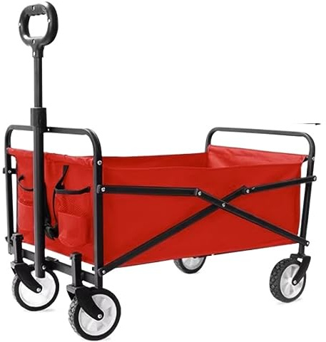 Carrello da giardino pieghevole portatile a 4 ruote per giardinaggio campeggio spiaggia camion a mano (rosso) ideale per attrezzi e trasporto all'aperto