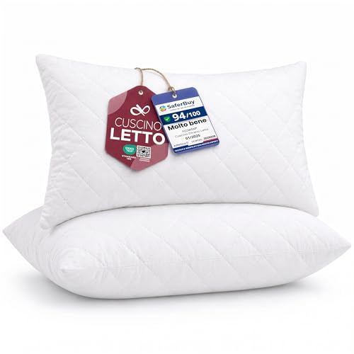 Flowen Cuscini Letto Coppia di Guanciali 40x70 per Dormire Imbottitura Standard Antiacaro Anallergico Traspirante Rettangolare per Matrimoniale Singolo con Federa Trapuntata Lavabile
