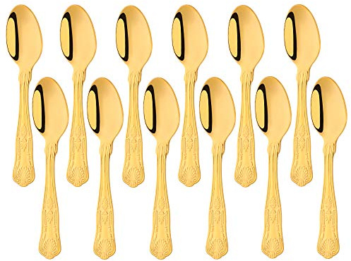 Buyer Star Paquet de 12 cuillères à café, Mini cuillères en Acier Inoxydable doré pour Pudding au Chocolat Chaud Espresso et Demitasse thé crème glacée Condiments, Ensemble de Couverts