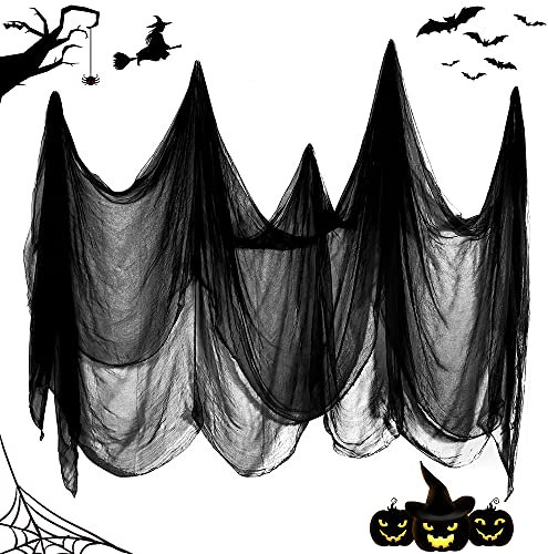 Wishstar Halloween Chiffon Effrayante 215×500cm,Tissu Noire Effrayant d'halloween, Deco Halloween Exterieur, Grand Halloween Gaze d' Decoration pour Exterieur ou Intérieur