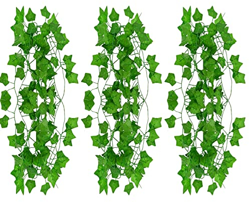 Owill 3 pack Artificial Fake Vine, 21Ft Fake Ivy Fake Plants Green Leaves Hanging Vine Plant Vine Decoration for Home Kitchen Garden Office Wedding Wall