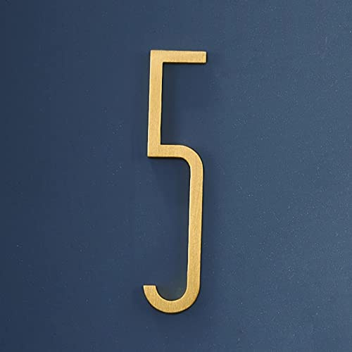 7cm Solid Brass 3D House Plaque Numbers 0-9 Letters A-Z Dash Sign Adhesive Glued Hotel Office Door Number Indoor Mailbox Address Digital Alphabet for Home Outdoor Plates Doorplate Room (5)