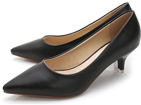 Dear Time Women's Low Kitten Heels Dress Pumps Pointed Toe Comfortable Slip On Office Work Party Bridal Wedding Shoes 2 Inch Black US 8