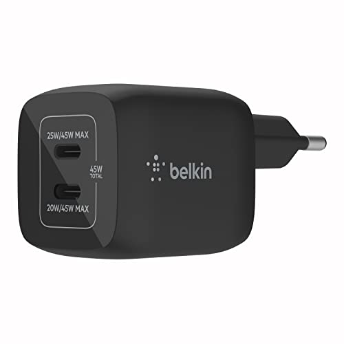 Double chargeur secteur Belkin BoostCharge Pro USB C GaN 45W Noir