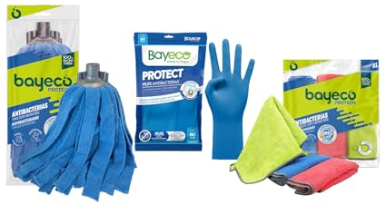 Bayeco Kit Máxima protección - Bayeta, Fregona y Guantes - Pack 3 productos 99,9% Antibacterias
