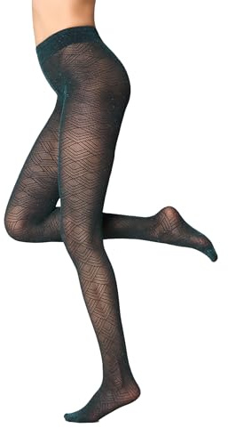 Goldenpoint Donna Collant Rete Fantasia Decò con Lamè, Colore Blu, Taglia L