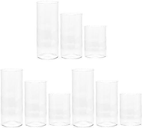 Angoily Zylinder-Hurricane-Kerzenhalter Aus Glas 9Er-Set Zylinder-Kerzenhalter Aus Klarem Glas Für Stumpenkerzen Klare Zylindervase Moderne Glasvasen Für Hochzeitsdekoration