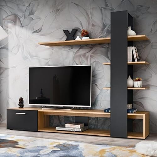 Paris Prix Ensemble Meuble TV Design EKO 190cm Naturel & Noir