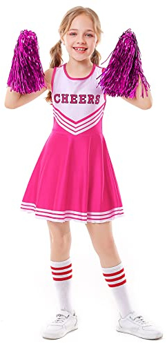 Nenahot Girls Cheerleader Costume Uniform Cheerleading Outfits for Kids Cheerleader Fancy Dress with Socks Pom Poms