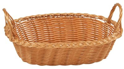 Kesper | Corbeille à pain et fruits, lot de 5, matériau : plastique tressé, dimensions : 29 x 18 cm/hauteur de la poignée : 13 cm, couleur : marron | 1783615