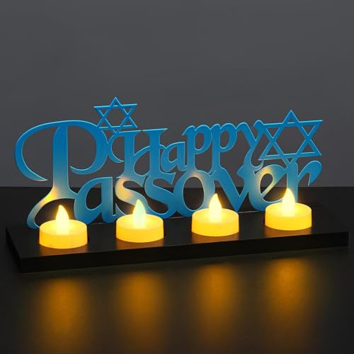 Rossesay Happy Passover Flameless Tea Light Candle Stand Table Happy Passover Centerpiece Decoration with Lighted Table Candle Holder Decoration Return Gifts for Festival Holiday