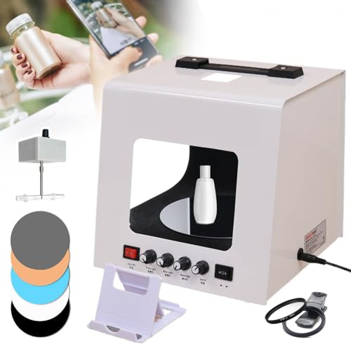 agreilduite Tocadiscos para fotografía Inteligente, sin Parpadeo, Estudio fotográfico Regulable, Caja de luz para fotografía con Plato Giratorio de Velocidad Ajustable/Estante Colgante de 360°,TB30