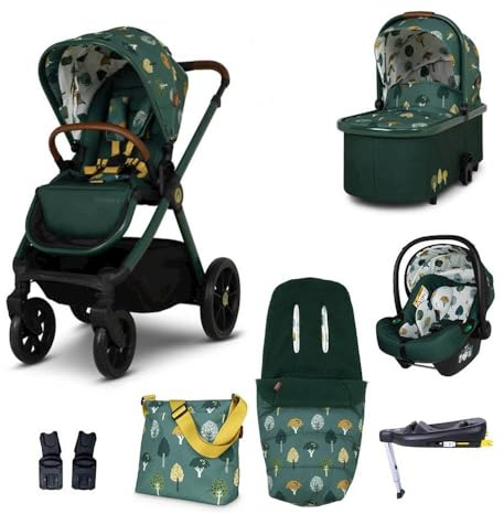 Cosatto Kinderwagen Set 3 in 1, Flach liegende Babywanne, Kinderwagenset, R129 Sportsitz, Babyschale und ISOFIX Basis, Wickeltasche & Regenschutz, 0-25kg (Faraway)