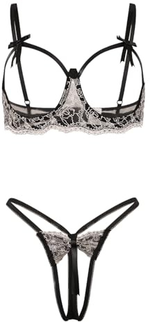 Women’s Sexy Lingerie Set Lace Hollow out Bra and Panty Push Up Bowknot Underwear Nightwear Babydoll Teddy See Through Sleepwear 2 Pieces