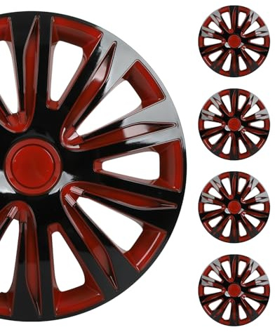 SCITOO 4-Pack 16 Inch Hubcaps Black & Red Wheel Cover Hubcaps for Cars