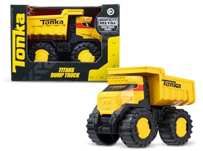 Basic Fun Tonka Steel Classics Titans Dump Truck – Stamped Steel Construction Toy with Working Dump Bed – Durable Outdoor Vehicle for Kids