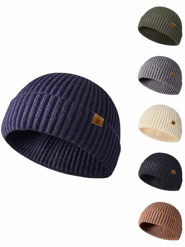 Yutdeng Gorro Dockers Hombre Gorros Invierno Beanie Retro Gorro de Lana Suave Cálido Gorras Corto Pescador con Borde Ajustable Docker Hat Sombrero de Punto Unisex Gorra Mujer Invierno,Marino