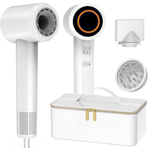 Haartrockner mit Tragetasche, 3Min Schnelltrocknung|180.000 U/min Hochgeschwindigkeits Ionen Föhn, 300 Million Negativ Ionen Fön, Geräuscharmer Haarföhn Thermocontrol, Reisefön mit Diffusorr Düse-Weiß