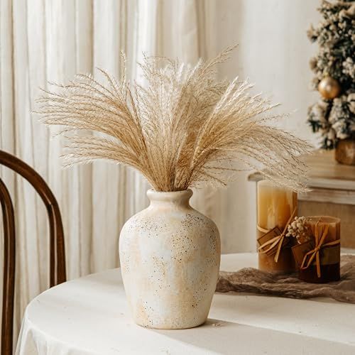Jersinwei Ceramic White Vase for Decor - 8Inch Rustic Vases - Farmhouse Vases for Dried & fresh Flowers, Vintage Home Decor Accessories Living Room Bedroom, Decorative Aesthetic Room Decor Ornaments